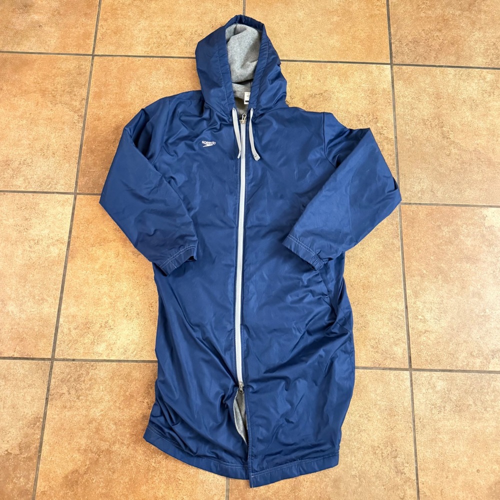 Speedo Swim Parka Navy Blue Fleece Lined Hooded Deck Coat Unisex Medium